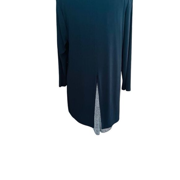 Coldwater Creek black round neck tunic w/ slit in back, semi sheer insert size M - Picture 2 of 6